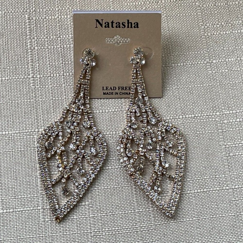 Natasha Women Earrings Gold Tone Crystal Accent Chandelier Ear Jewelry
